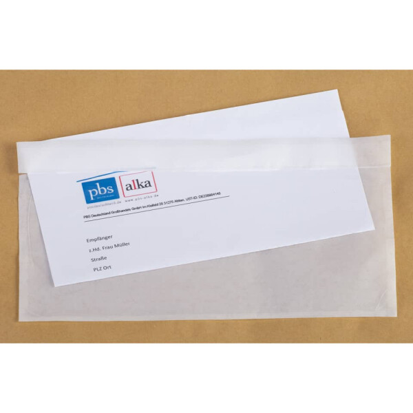DOCUFIX Begleitpapiertasche ohne Aufdruck, DL, selbstklebend, 250 Stück 2FVDO402020