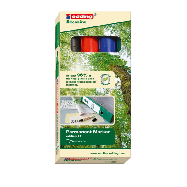 EDDING Permanentmarker 21 EcoLine, Rundspitze, nachf&uuml;llbar, 1,5-3mm, sortiert 4-21-4
