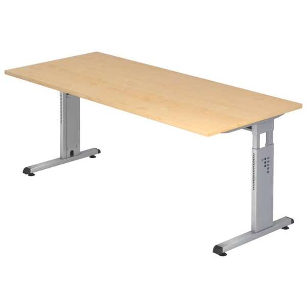 HAMMERBACHER Hammerbacher Schreibtisch C-Fu&szlig;, 180 x 65-85 x 80 cm, h&ouml;henverstellbar, Ahorn Silber
