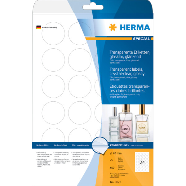 HERMA Transparente Folien-Etiketten SPECIAL, 45,7 x 21,2 mm