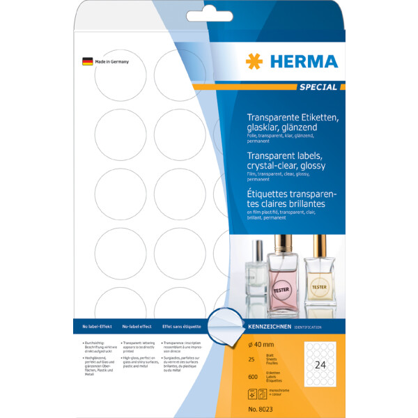 HERMA Folien-Etiketten SPECIAL, Durchm. 40 mm, transparent