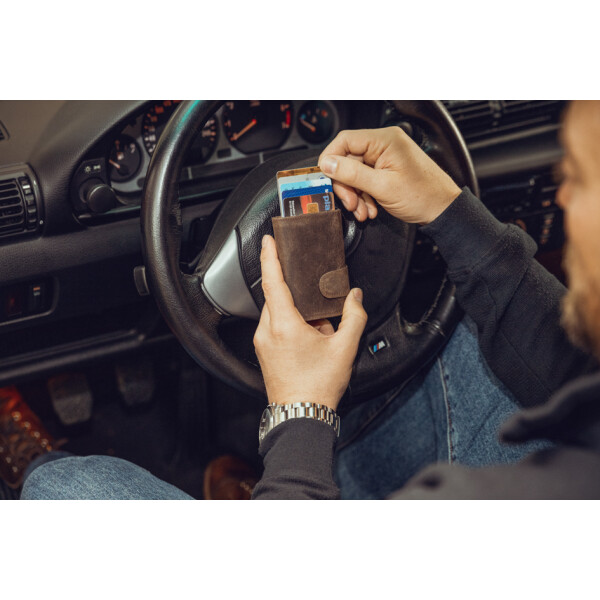 CLICKSAFE Geldbörse mit Kartenetui, Hunterleder,braun silber