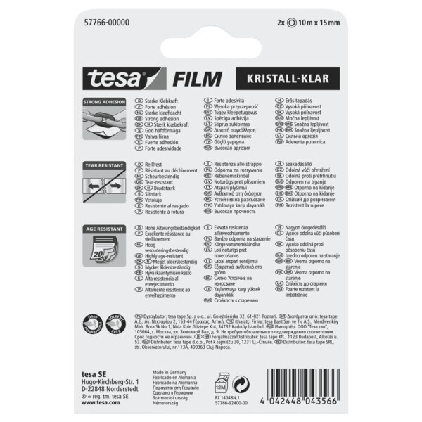 TESA Klebeband tesafilm kristallklar, 10 m x 15 mm, 2 St&uuml;ck 57766-00000-00