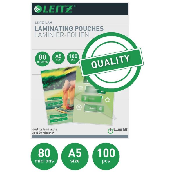 LEITZ Laminierh&uuml;lle, A5, 80 &micro;m, gl&auml;nzend, 100 St&uuml;ck 33817