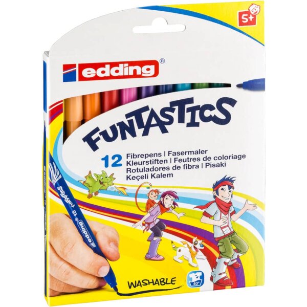 EDDING Kinderfasermaler Funtastic, 1mm, 12 St&uuml;ck, sortiert 4-15-12-1