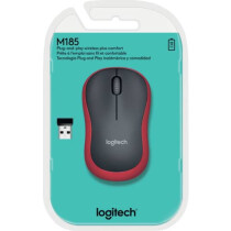 Logitech Maus M185, Wireless, 3 Tasten, schwarz rot