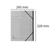 EXACOMPTA Ordnungsmappe mit Gummizug, innen schwarz, 12 Fächer, A4 grau 541211E