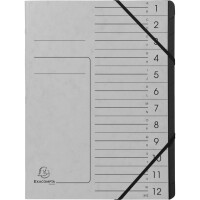 EXACOMPTA Ordnungsmappe mit Gummizug, innen schwarz, 12 Fächer, A4 grau 541211E