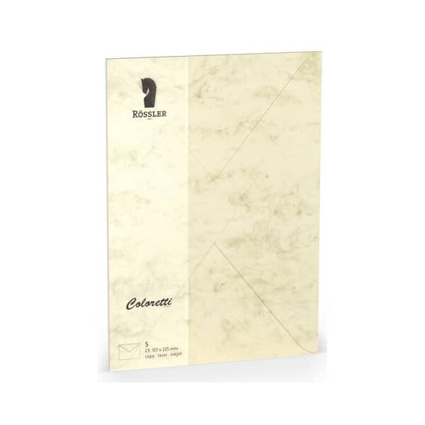 RÖSSLER Briefumschlag Coloretti C5 chamois marmora 5 Stück