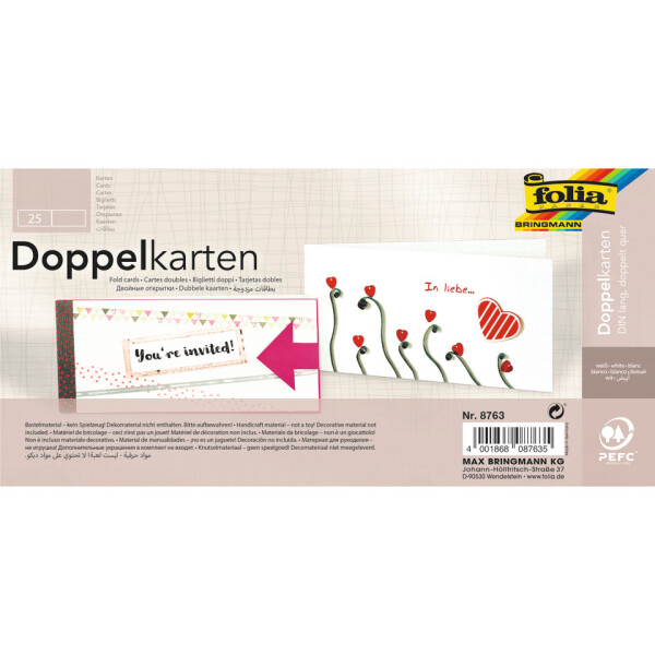 folia Briefkarte, DL quer, 190 g qm, weiß, doppelt, 25 Stück