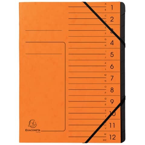 EXACOMPTA Ordnungsmappe mit Gummizug, innen schwarz, 12 Fächer, A4 orange