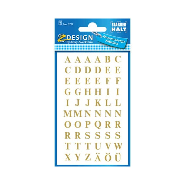 AVERY Zweckform Buchstaben-Etiketten, Folie, Buchstaben A-Z, gold, 120 Aufkleber