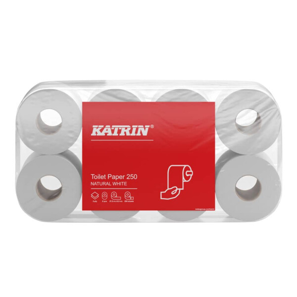 KATRIN Toilettenpapier Basic Toilet, 2-lagig, naturwei&szlig;, 8 Rollen &agrave; 250 Blatt
