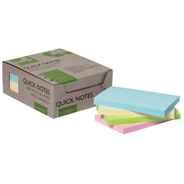 Q-CONNECT Haftnotizblock Recycling Ouick Notes, 100 Blatt, 12 St&uuml;ck, 76x127mm, pastell sortiert KF17325