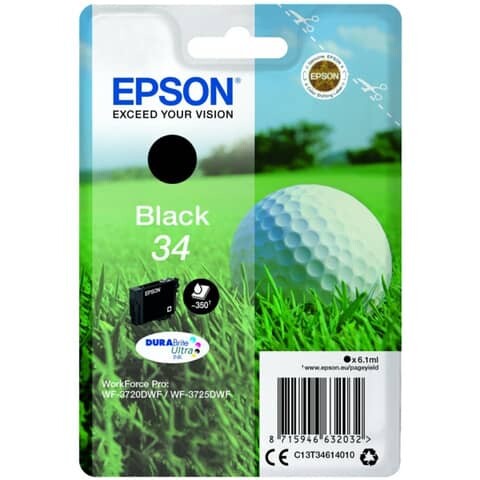 EPSON Original Epson Tintenpatrone schwarz (C13T34614010,T346140,34,T3461,T34614010)