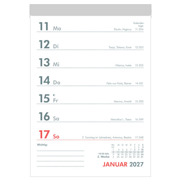 ZETTLER Abreißkalender 2026, 10,5 x 14,6 cm, 1W 1S 144000