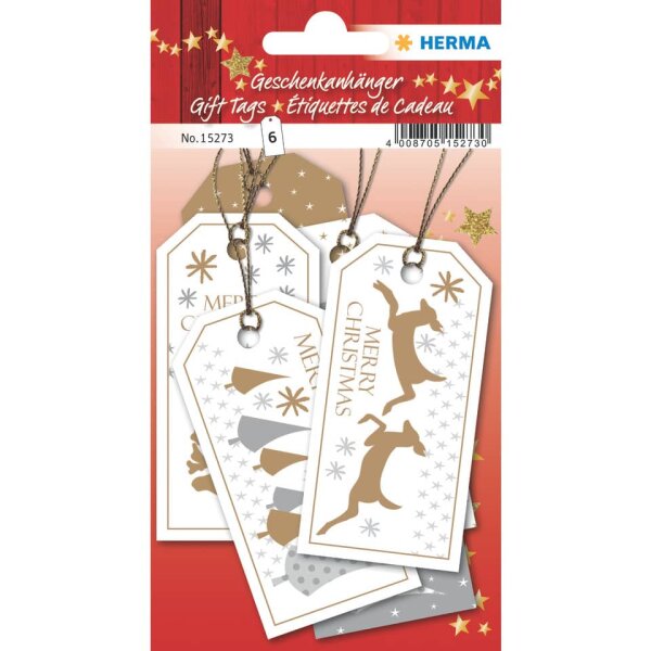 HERMA Weihnachtsanh&auml;nger Merry Christmas, 6 St&uuml;ck, beglimmert 15273
