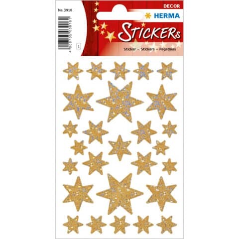 HERMA 3916 Sticker DECOR Sterne 6-zackig, gold irisierende Folie