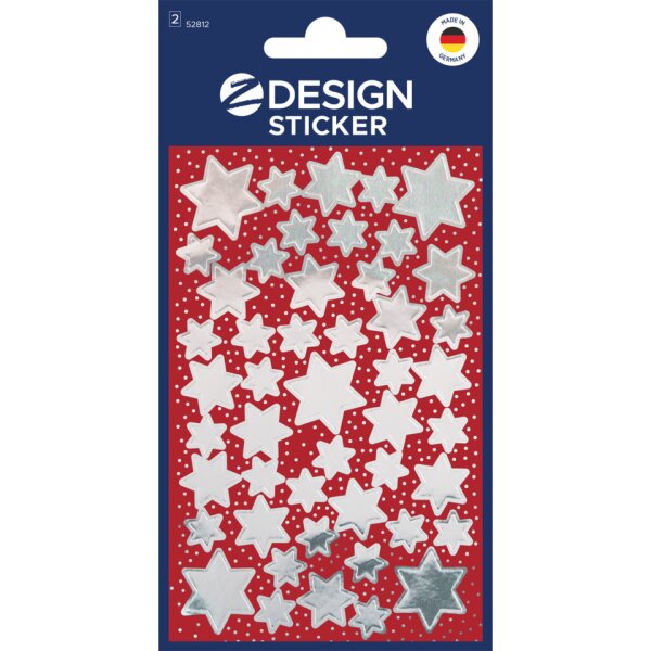 AVERY ZWECKFORM Weihnachtssticker Sterne, Gr&ouml;&szlig;en sortiert, 96 St&uuml;ck, silber 52812