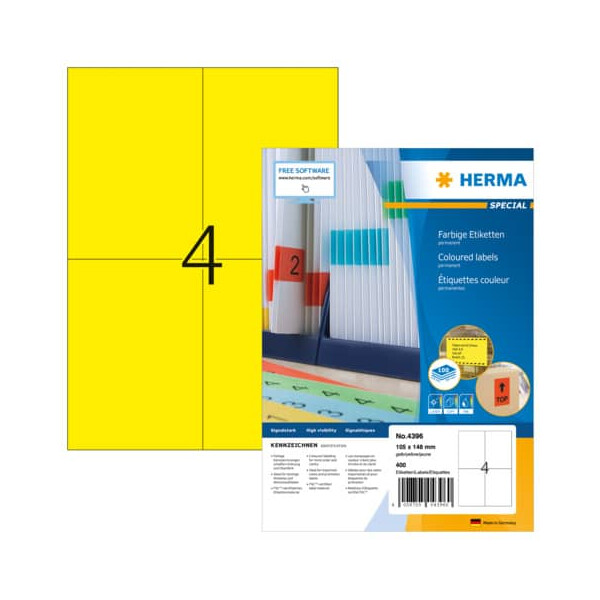 HERMA Universaletiketten, permanent, 105x148mm, 400 Stück, gelb
