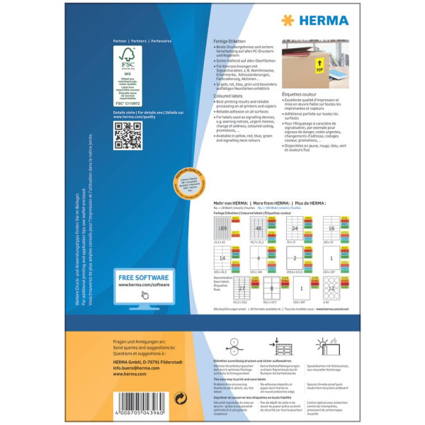 HERMA Etiketten permanent, 105 x 148 mm, 400 St&uuml;ck, gelb 4396