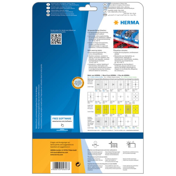 HERMA Folienetiketten stark haftend, 105x148mm, wetterfest, 100 St&uuml;ck, wei&szlig; 4697