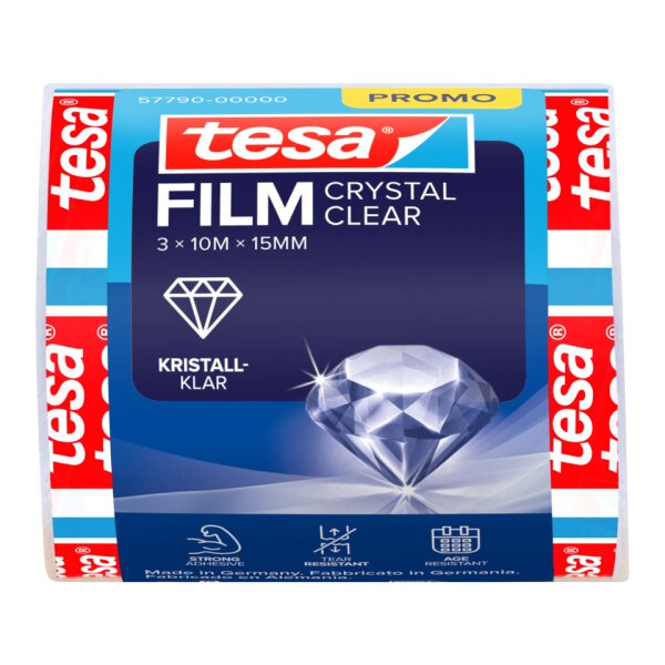 TESA Klebefilm tesafilm, 10mx15mm, 3 Rollen, Kristall-Klar 57790-00000-00