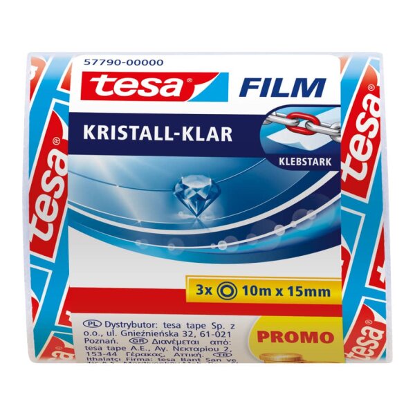 TESA Klebefilm tesafilm, 10mx15mm, 3 Rollen, Kristall-Klar 57790-00000-00