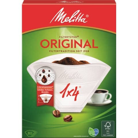 Melitta Kaffeefilter, 1x4, Aromapor, 80 Stück, weiß