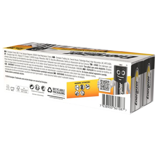 ENERGIZER Batterie Alkali-Mangan Industrial, LR20 D Mono, 12 St&uuml;ck E300716801