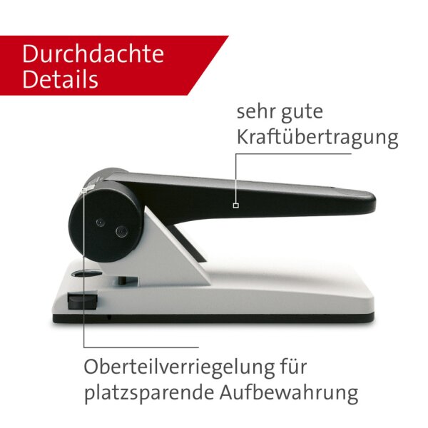 NOVUS Registraturlocher B 265, 65 Blatt, Anschlagschiene, Kunststoff, lichtgrau schwarz 025-0266