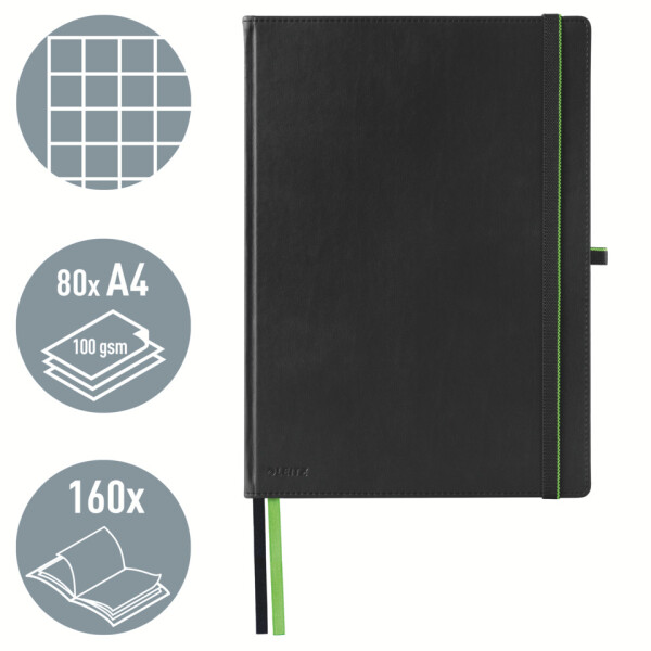 LEITZ Notizbuch Complete, A4, kariert, schwarz 4471-00-95