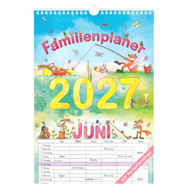 ALPHA Familienplaner Cartoon 2027, 6 Spalten, 23,7 x 34 cm 114601