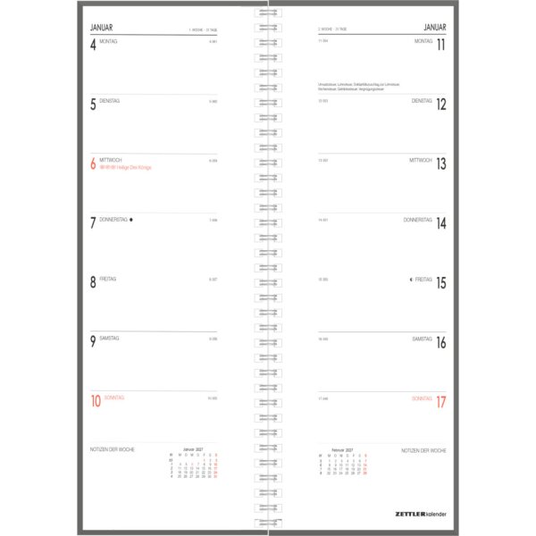 ZETTLER Tischkalender 2027, 10,5 x 29,5 cm, 1W 1S, sortiert 158300