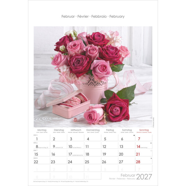 ALPHA Bildkalender Rosentr&auml;ume, 23,7 x 34 cm, 1M 2S 108601
