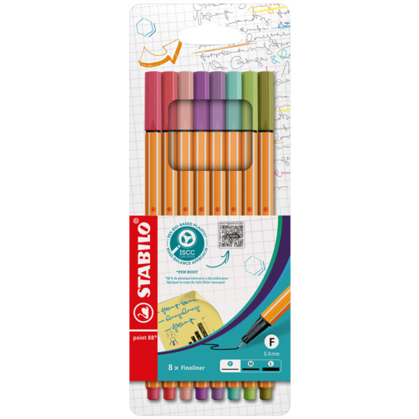 STABILO Fineliner point 88 Etui, 0,4 mm, Kartonetui mit 8 Stiften 88 8-04