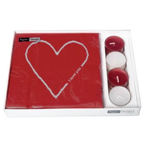 Paper+Design Kombibox Servietten mit Teelicht I Love You 33cm
