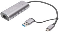 DIGITUS USB Type-C Gigabit Ethernet Adapter, USB-C + USB A