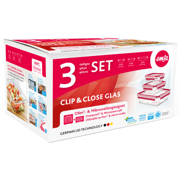 emsa Frischhaltedose CLIP & CLOSE Glas, 3er Set