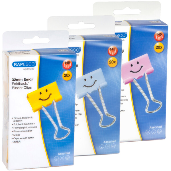 RAPESCO Foldback-Klammern, (B)19 mm, rosa, Emoji
