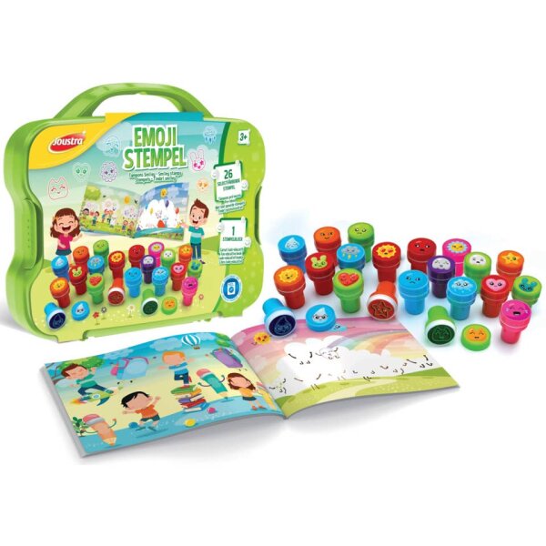 Joustra Motivstempel Emoji, selbstf&auml;rbend, Kunststoffkoffer mit 26St+1St Stempel-Block J41817