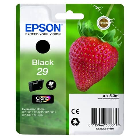 EPSON Original Epson Tintenpatrone schwarz (C13T29814012,29,T2981,T29814012)