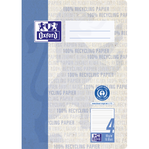 Oxford Schulheft "Recycling", DIN A5, 16 Blatt, Lineatur 1