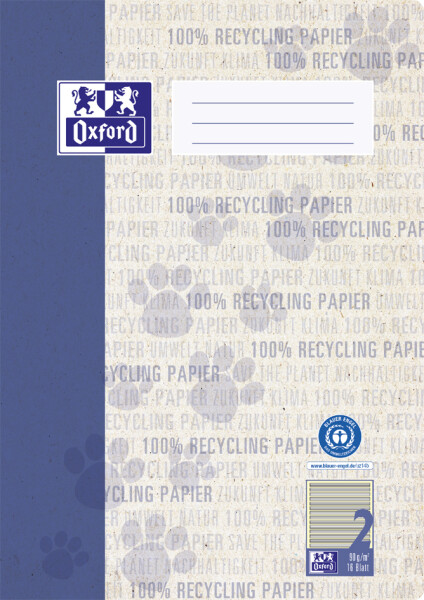 Oxford Schulheft "Recycling", DIN A4, 16 Blatt, Lineatur 2