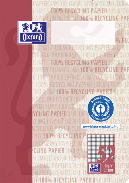 Oxford Oktavheft "Recycling", DIN A6, 32 Blatt, kariert