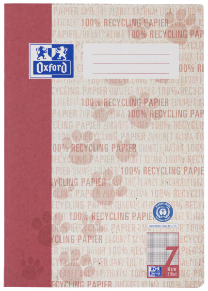 Oxford Schulheft "Recycling", DIN A4, 16 Blatt, Lineatur 7