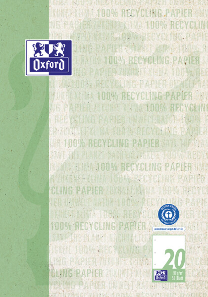 Oxford Schulblock "Recycling", DIN A4, 50 Blatt, Lineatur 20