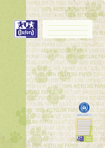 Oxford Schulheft "Recycling", DIN A4, 16 Blatt, Lineatur 1