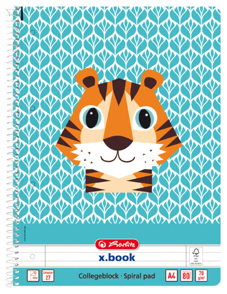herlitz Collegeblock "Cute Animals Tiger", DIN A4, liniert