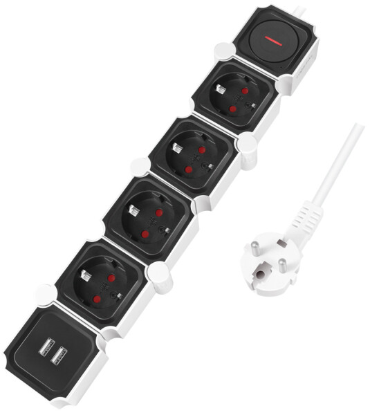 LogiLink Flexible Steckdosenleiste, mit 2x USB, schwarz weiß